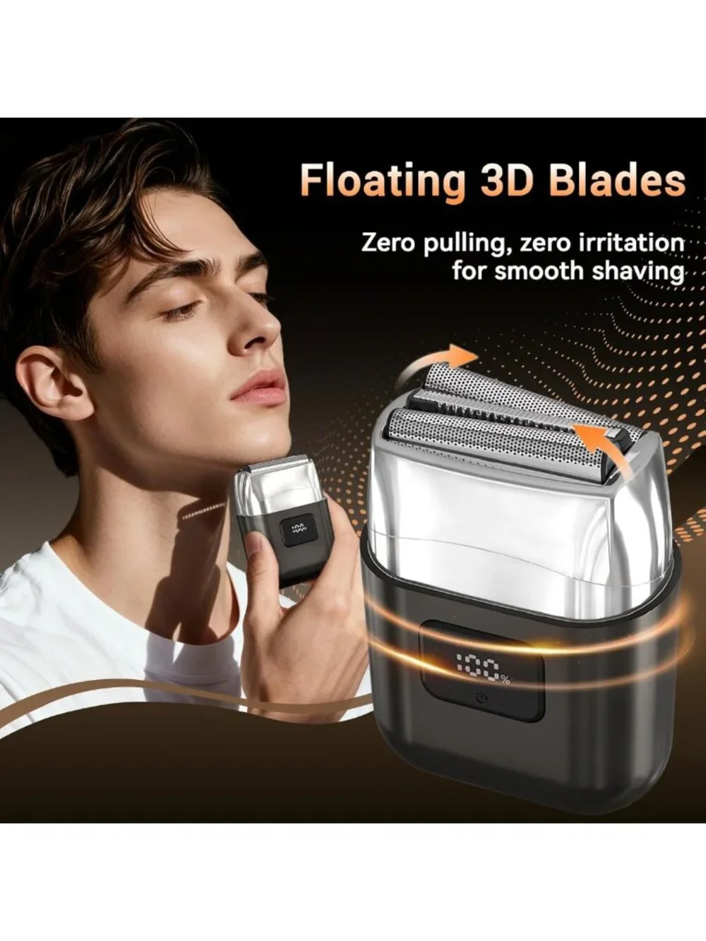 Mini Electric Foil Shaver for Men - 3 Floating Blades, Waterproof, LED Display